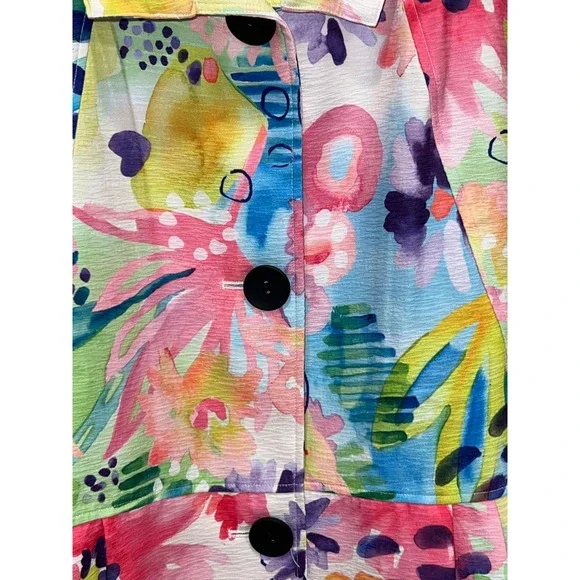 NWT Ali Miles Womens 2X Floral Watercolor Button Front Jacket Bell Sleeve - Picture 5 of 7